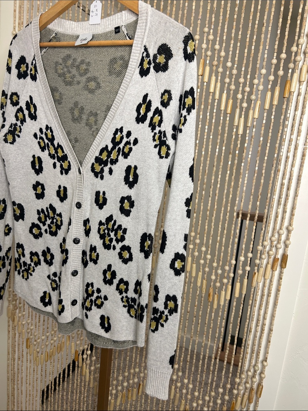 CAbi Gray Leopard-Print V-Neck Cardigan with Black and Olive Spots - Picture 3 of 7